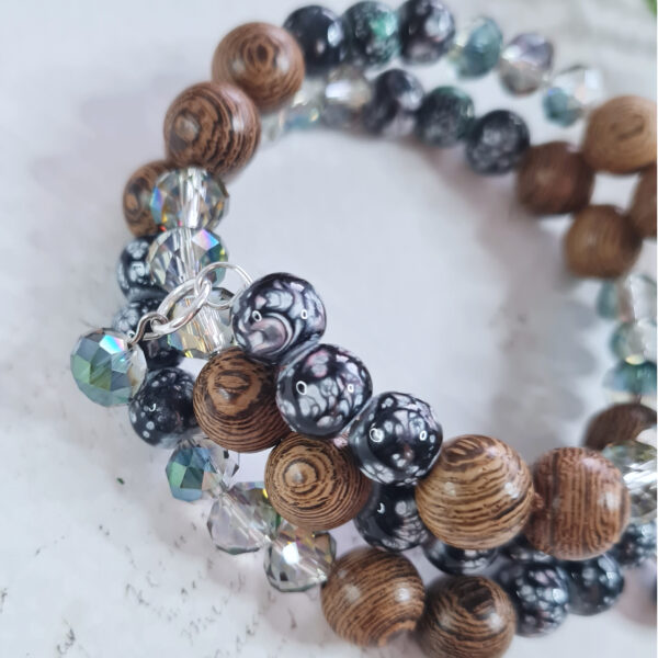 Armband - svartur/túrkós/viðartónar/glit - Image 3