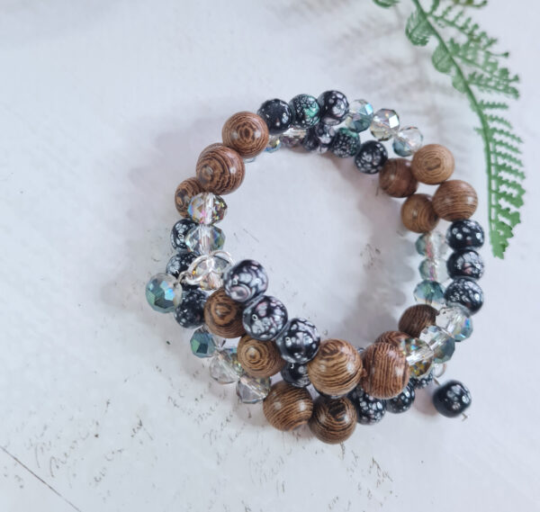 Armband - svartur/túrkós/viðartónar/glit - Image 2