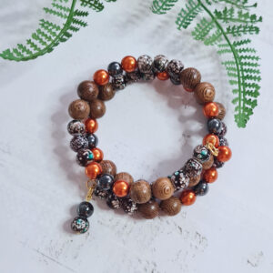 Armband - brúntóna/viðartónar/orange