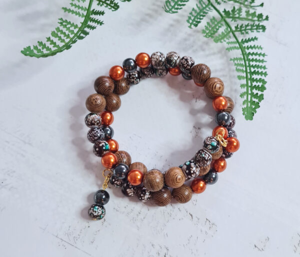 Armband - brúntóna/viðartónar/orange