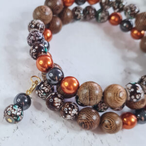 Armband - brúntóna/viðartónar/orange