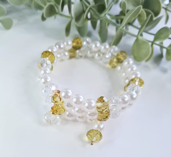 Armband - Græn-gultóna/perlur/glit