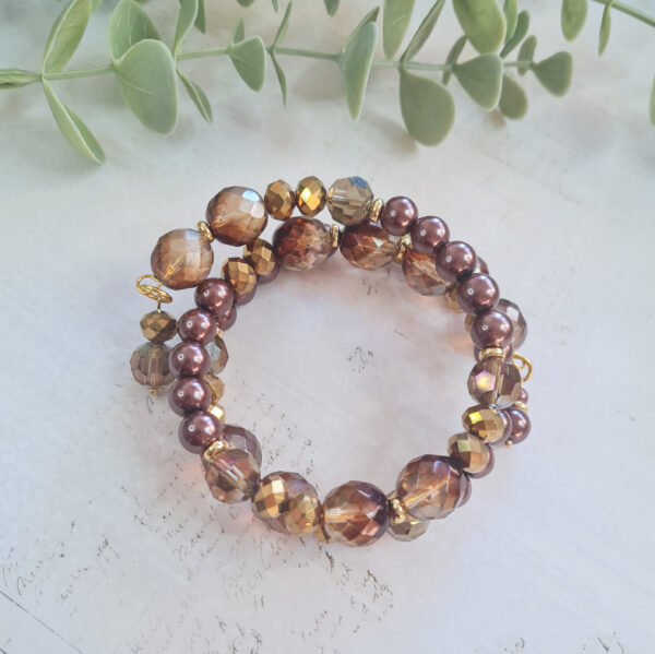 Armband - brúntína/gyllt/glit